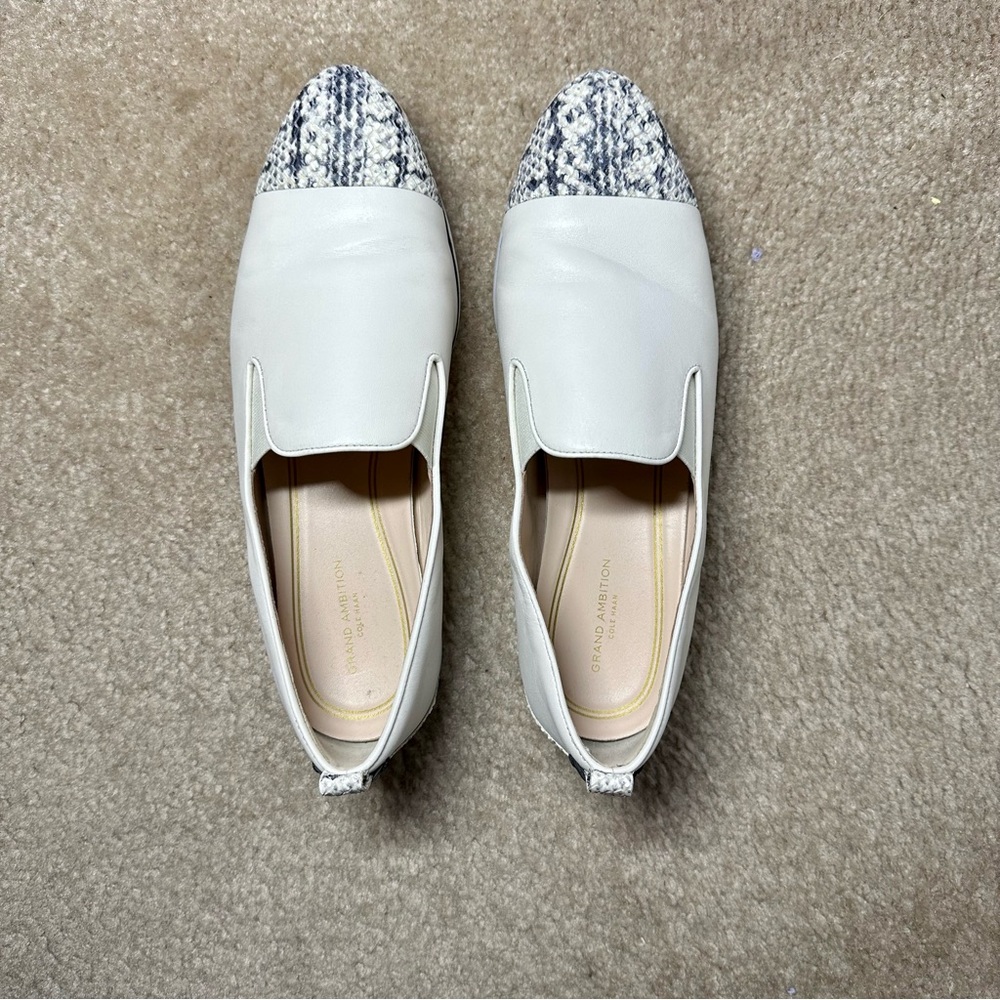 Cole Haan Grand Ambition Slip On Loafers, Sz 10, Cream/snake print leather